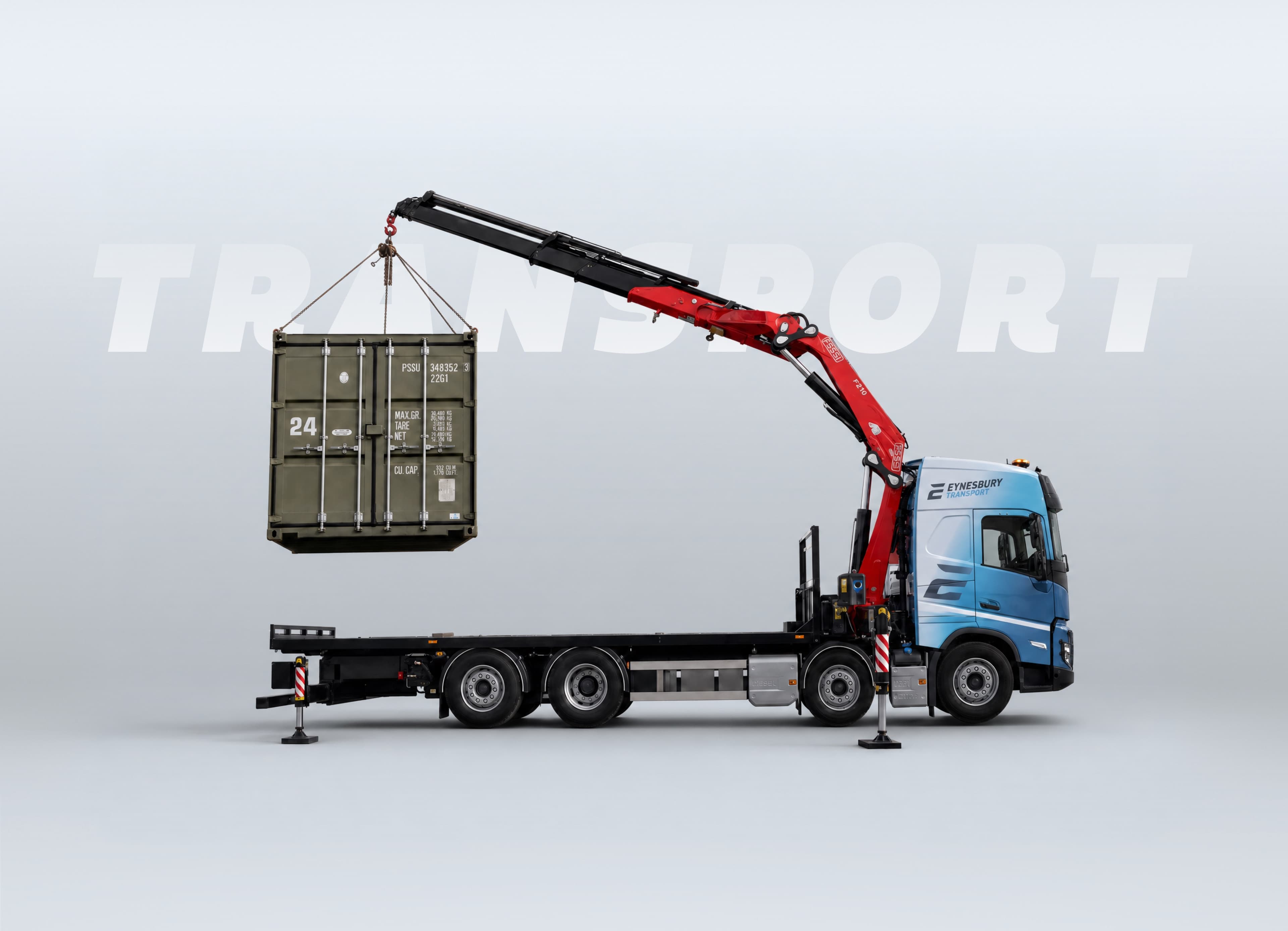 Eynesbury Hiab lorry lifting a container
