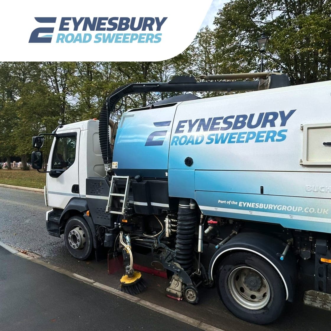 An Eynesbury Road Sweepers sweeper at work on a road