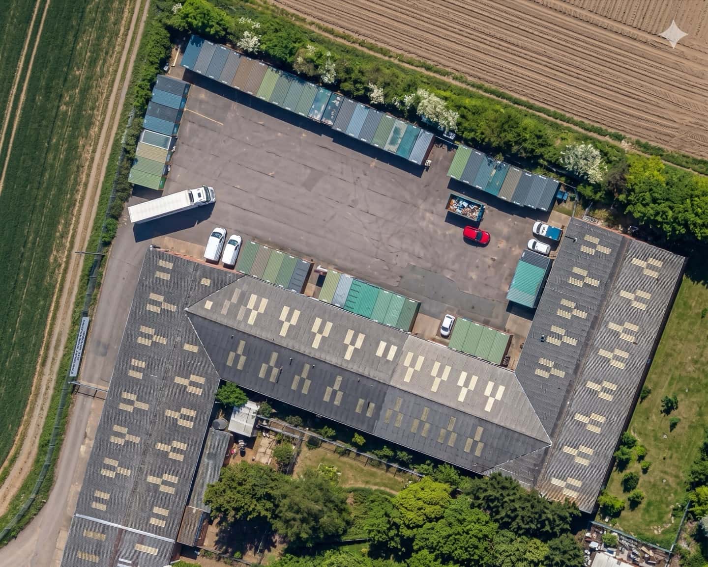 The Eynesbury yard in St Neots from the air