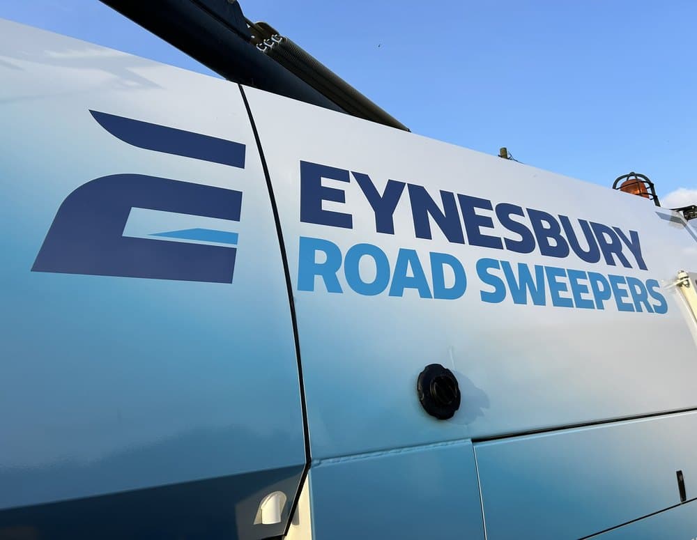 The Eynesbury Road Sweepers logo on a sweeper