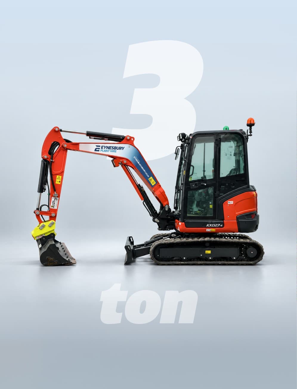 A 3 ton Kubota KX27-4A mini digger for hire from Eynesbury Group